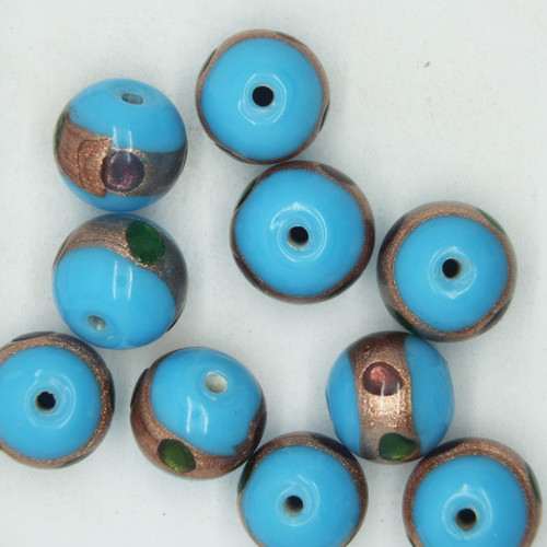 Glass Round Beads Light Blue Jewel Band Opaque 12mm pk/10