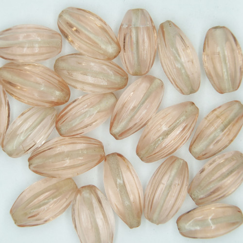 Glass Fluted Oval Beads Rose Pink Transparent 15mm pk/20