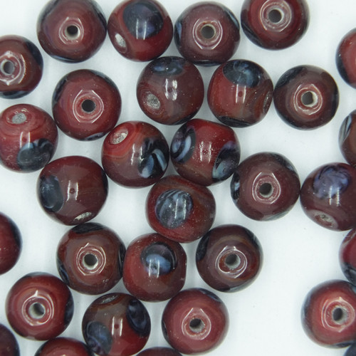 Glass Round Beads Wine Black Dot Opaque 8mm pk/30