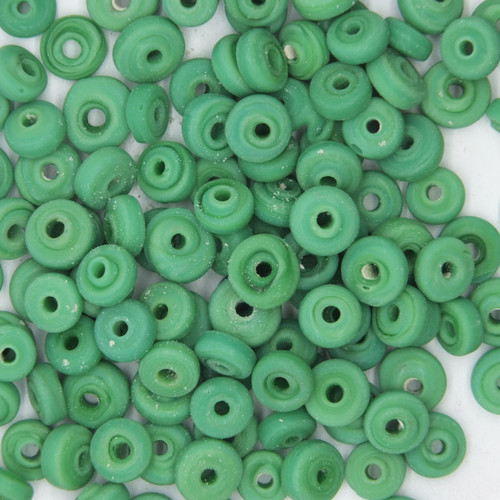 Glass Disc Beads Green Matte Frost 3x7mm pk/100
