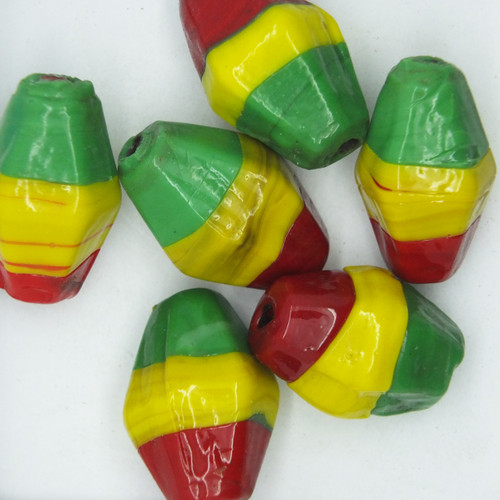 Glass Lozenge Beads Red Yellow Green Opaque 25mm pk/10