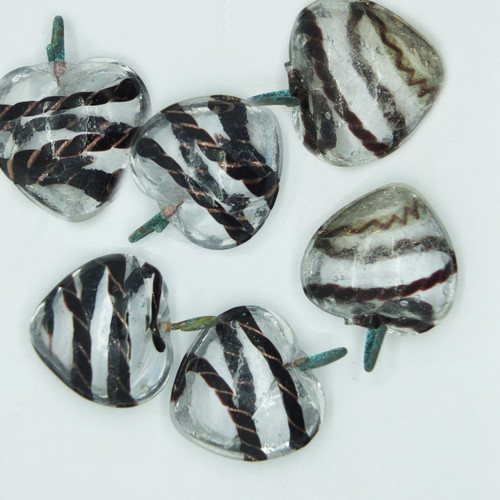 Glass Heart Charm Beads Clear Black Stripe Transparent 14mm pk/10 Glass Heart Charm Beads Clear Black Stripe Transparent 14mm pk/10