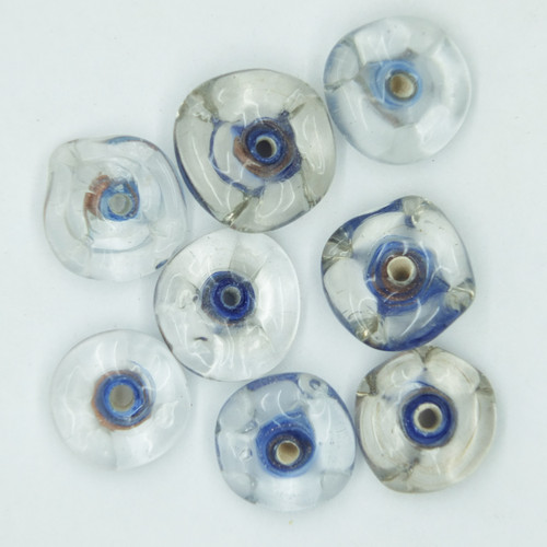Glass Wavy Disc Beads Blue Gold Swirl Transparent 15mm pk/10
