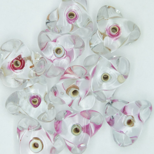 Glass Trident Pillow Beads Gold Pink Center Transparent 7x15mm pk/10