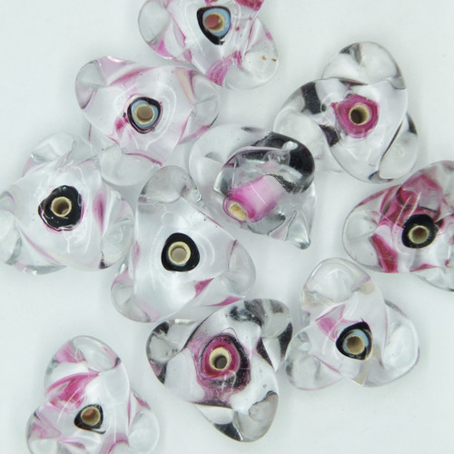 Glass Trident Pillow Beads Black Pink Center Transparent 7x15mm pk/10