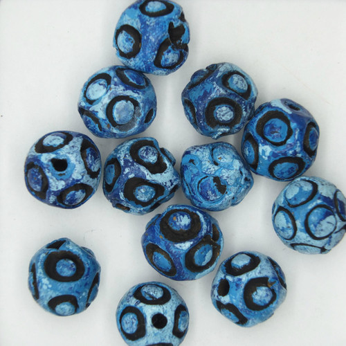 Dimpled Round Blue Glazed Clay Beads pk/12 Dimpled Round Blue Glazed Clay Beads pk/12