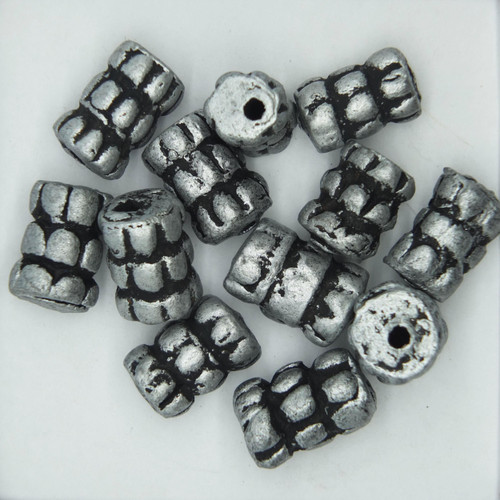 Dimpled Barrel Silver Glazed Clay Beads pk/12 Dimpled Barrel Silver Glazed Clay Beads pk/12