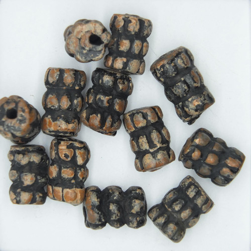 Dimpled Barrel Bronze Glazed Clay Beads pk/12 Dimpled Barrel Bronze Glazed Clay Beads pk/12