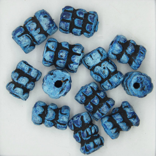 Dimpled Barrel Blue Glazed Clay Beads pk/12 Dimpled Barrel Blue Glazed Clay Beads pk/12