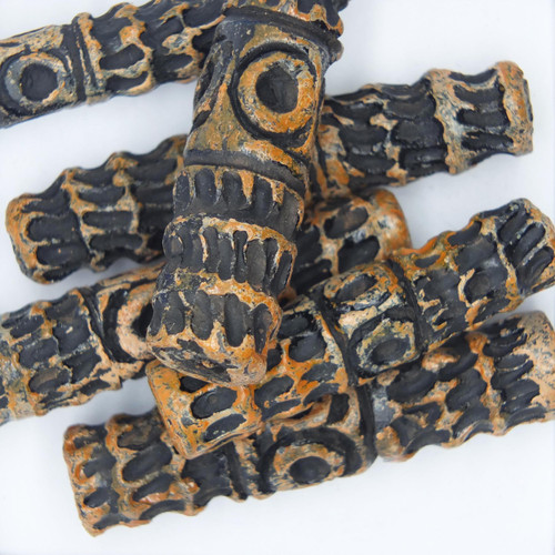 Textured Pole Bronze Glazed Clay Beads pk/6 Textured Pole Bronze Glazed Clay Beads pk/6