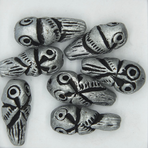 Owl Silver Glazed Clay Beads pk/8