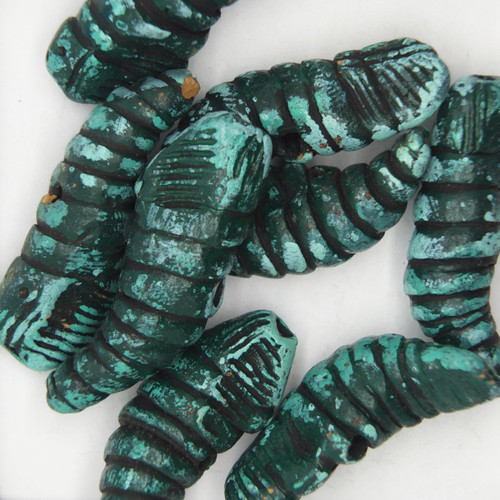 Shrimp Teal Glazed Clay Beads pk/8 Shrimp Teal Glazed Clay Beads pk/8