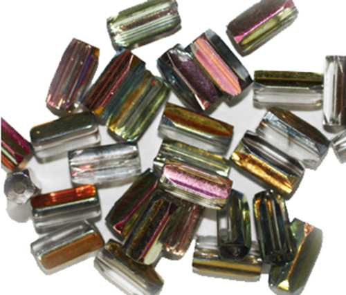 Gray Iris Tube Czech Pressed Glass Beads 10mm pk/30