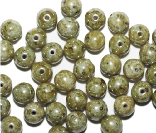 Luster Gray Picasso Round Czech Pressed Glass Beads 6mm pk/40
