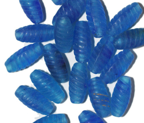 Matte Aqua swirl Oval Czech Pressed Glass Beads 15mm pk/20
