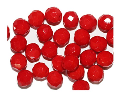 Opaque Red Facet Czech Pressed Glass Beads 8mm pk/30