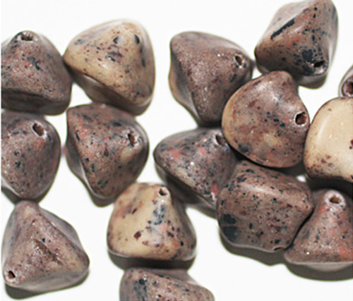 Brown Fossil Look Rock Czech Pressed Glass Beads 12mm pk/16