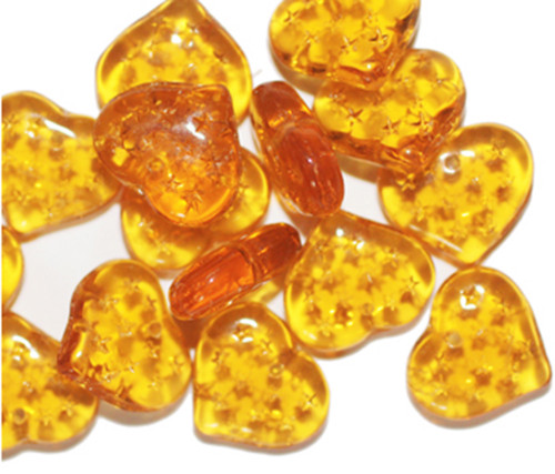 Topaz Heart Czech Pressed Glass Beads 12mm pk/12