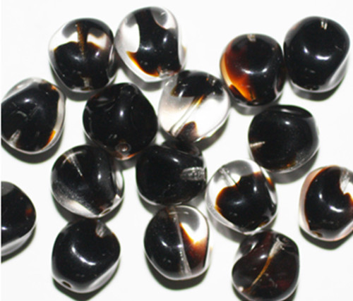 Black Lined Square Czech Pressed Glass Beads 10mm pk/16