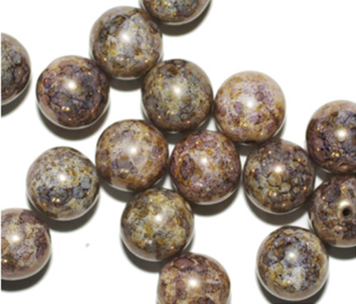 Gold Pink Picasso Round Czech Pressed Glass Beads 10mm pk/16