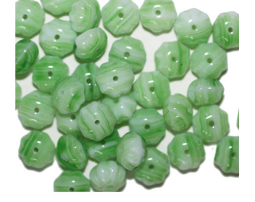 Light Green Blossom Czech Pressed Glass Beads 8mm  pk/40