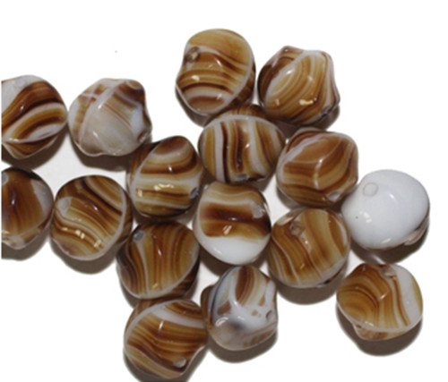Brown Swirl Nugget Czech Pressed Glass Beads 10mm pk/16