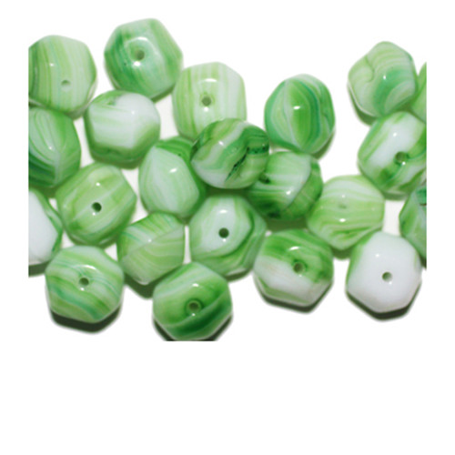 Green Swirl Squash Facet Czech Pressed Glass Beads 8mm pk/24
