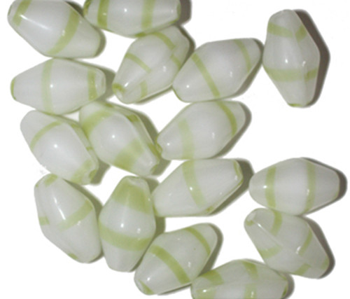 White Green Bicone Czech Pressed Glass Beads 14mm pk/16