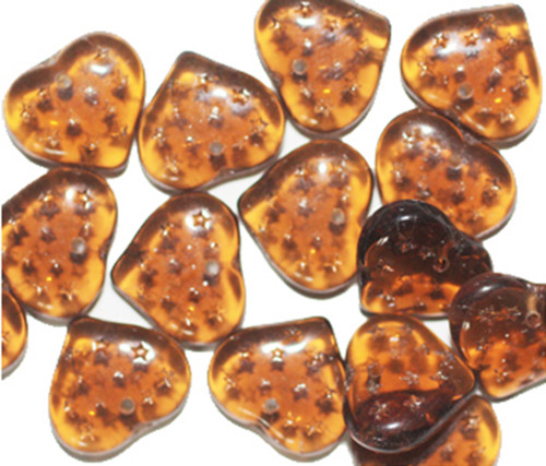 Dark Topaz Top Drilled Heart Czech Pressed Glass Beads 15mm pk/16