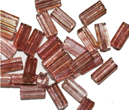 Rose Fleck Tube Czech Pressed Glass Beads 10mm pk/30