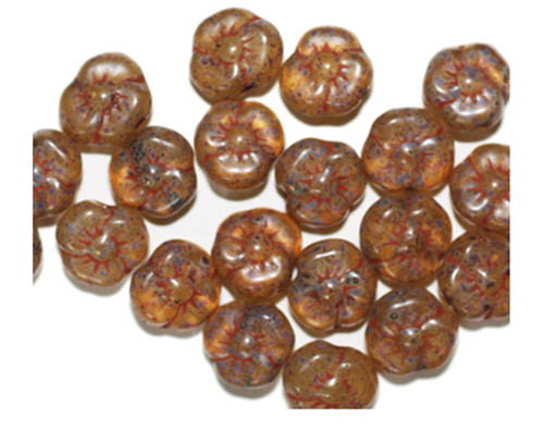 Brown Speckle Flower Czech Pressed Glass Beads 10mm pk/20