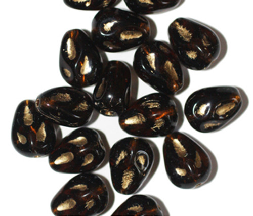 Gilded Topaz Drop Czech Pressed Glass Beads 12mm pk/16