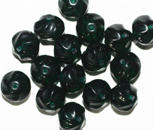 Dark Emerald Dimple Czech Pressed Glass Beads 9mm pk/16