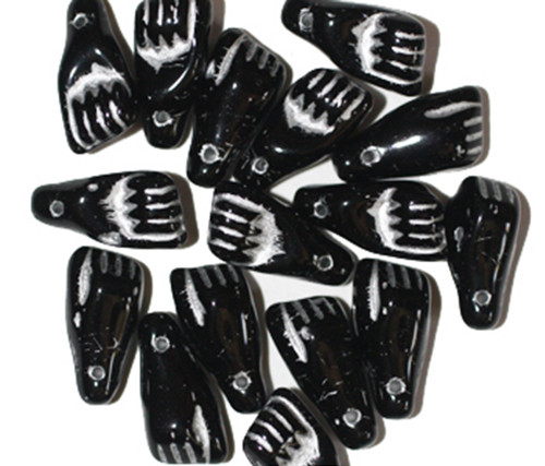 Black Silver Hands Czech Pressed Glass Beads 15mm pk/16