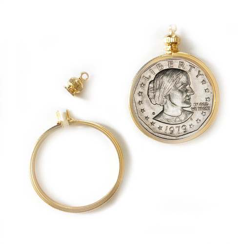 Coin Holder Bezel for Susan B Anthony Kennedy Dollar Goldtone