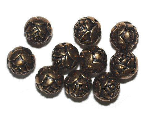 14mm Rosebud Gold Metalized Plastic Beads Pk/10