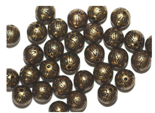 10mm Flower Round Gold Metalized Plastic Beads Pk/20