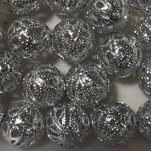 16mm Filigree Round Silver Aluminum Beads Pk/12