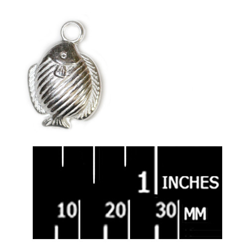 25mm Fish Pendant Charm Silver Metalized Plastic Beads Pk/6