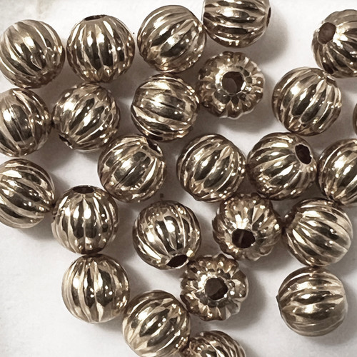 8mm Corrugated Round Silver Plated Metal Beads Pk/25