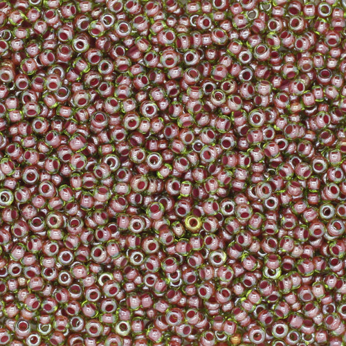 11/0 Czech Glass Seed Beads Lined Green/Red