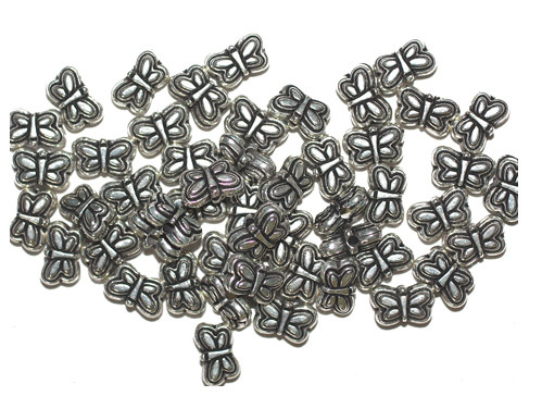 9mm Butterfly Silver Metalized Plastic Beads Pk/50