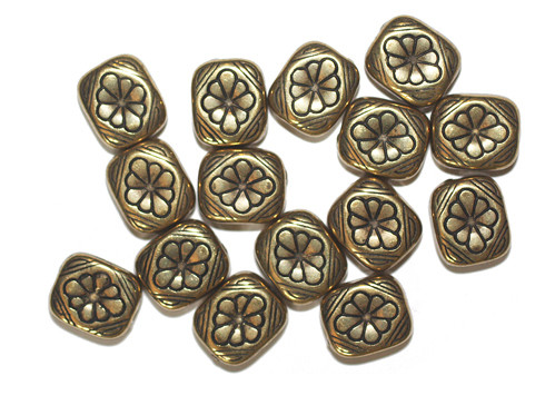 12mm Floral Cushion Gold Metalized Plastic Beads Pk/15