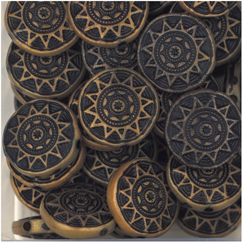 25mm Sun Disc Gold Metalized Plastic Beads Pk/6