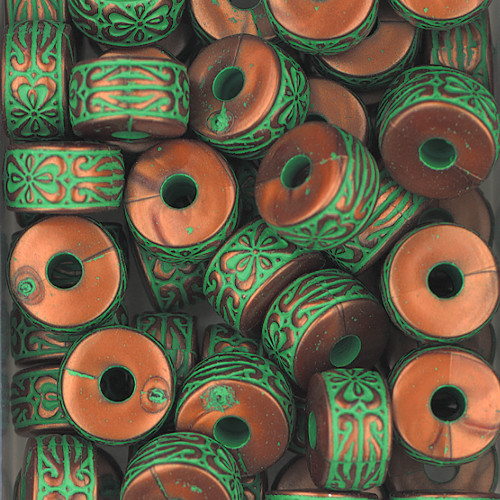 13x8mm Drum Verdigris Metalized Plastic Beads Pk/20