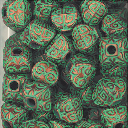 12mm Square Finial Verdigris Metalized Plastic Beads Pk/20