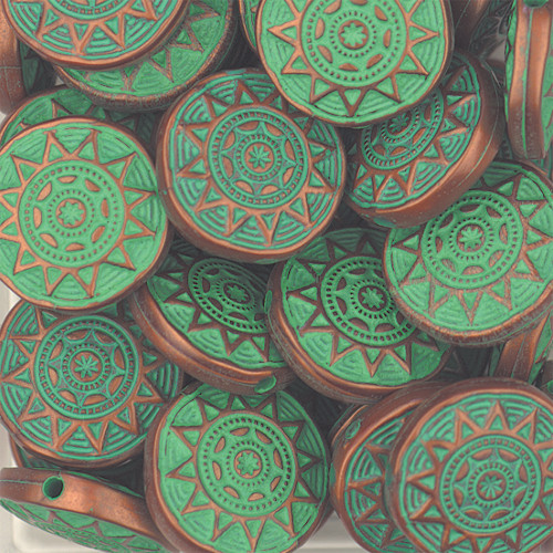 18mm Sun Disc Verdigris Metalized Plastic Beads Pk/10