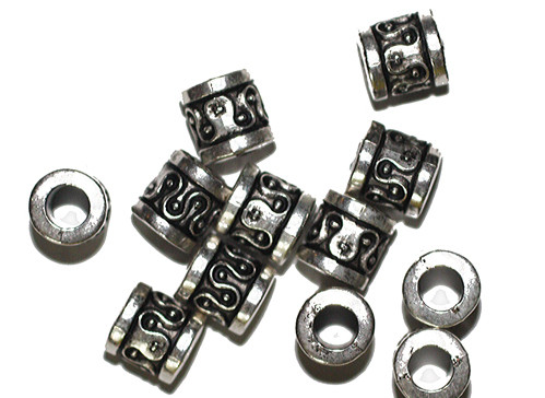 8x6mm Pillar Silver Metalized Plastic Beads Pk/12