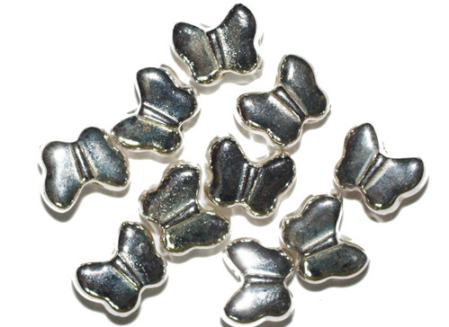 13mm Butterfly Silver Metalized Plastic Beads Pk/10