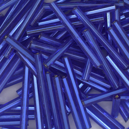 25mm Czech Glass Bugle Beads Silver Lined Sapphire 25mm Czech Glass Bugle Beads Silver Lined Sapphire